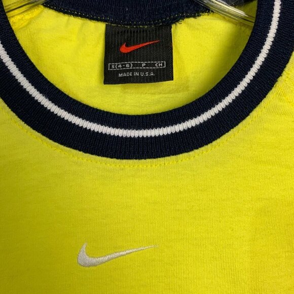 Nike Vintage 90s Centre Swoosh Yellow Short Sleeve Crewneck Cropped Tee - Picture 6 of 12